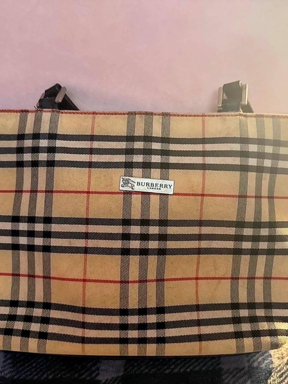 Burberry Plaid Tote in Brown & Black
